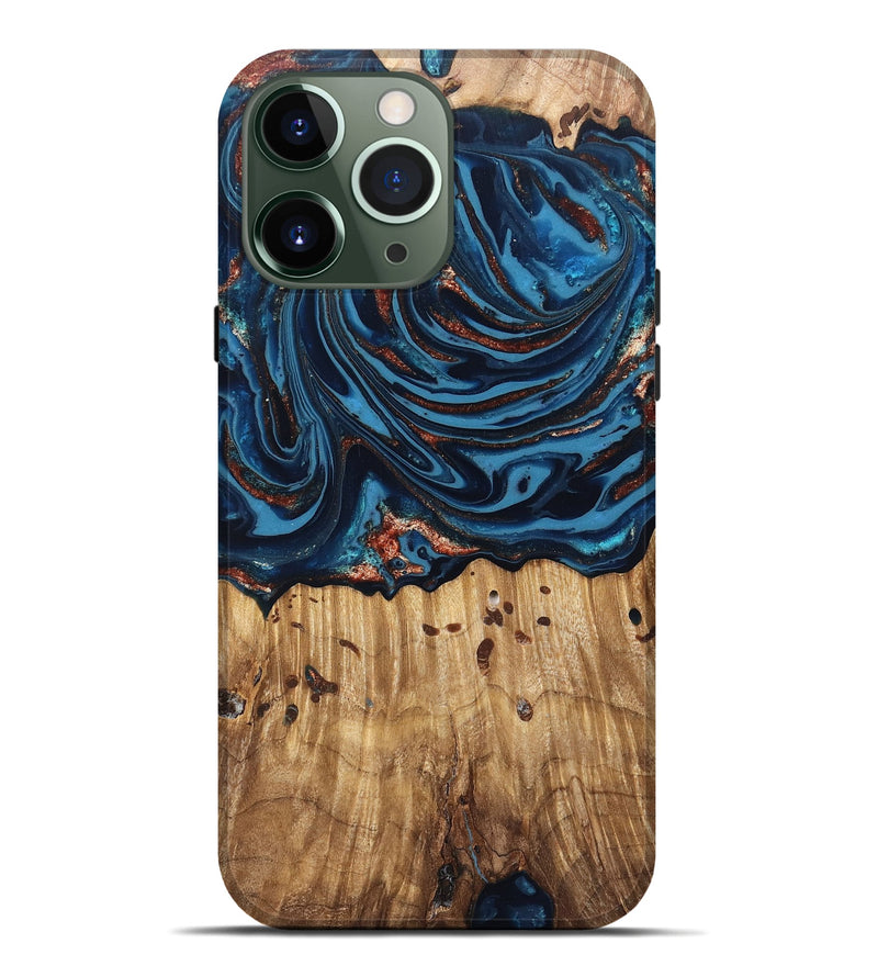 iPhone 13 Pro Max Wood Live Edge Phone Case - Ayleen (Teal & Gold, 820735)