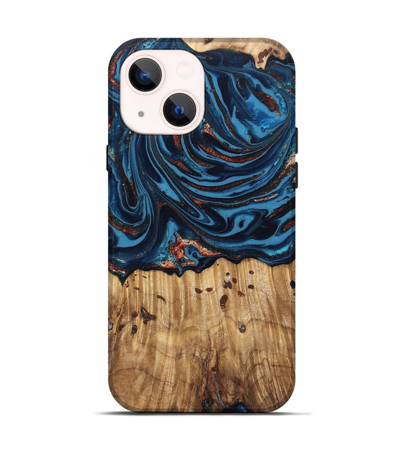 iPhone 14 Wood Live Edge Phone Case - Ayleen (Teal & Gold, 820735)