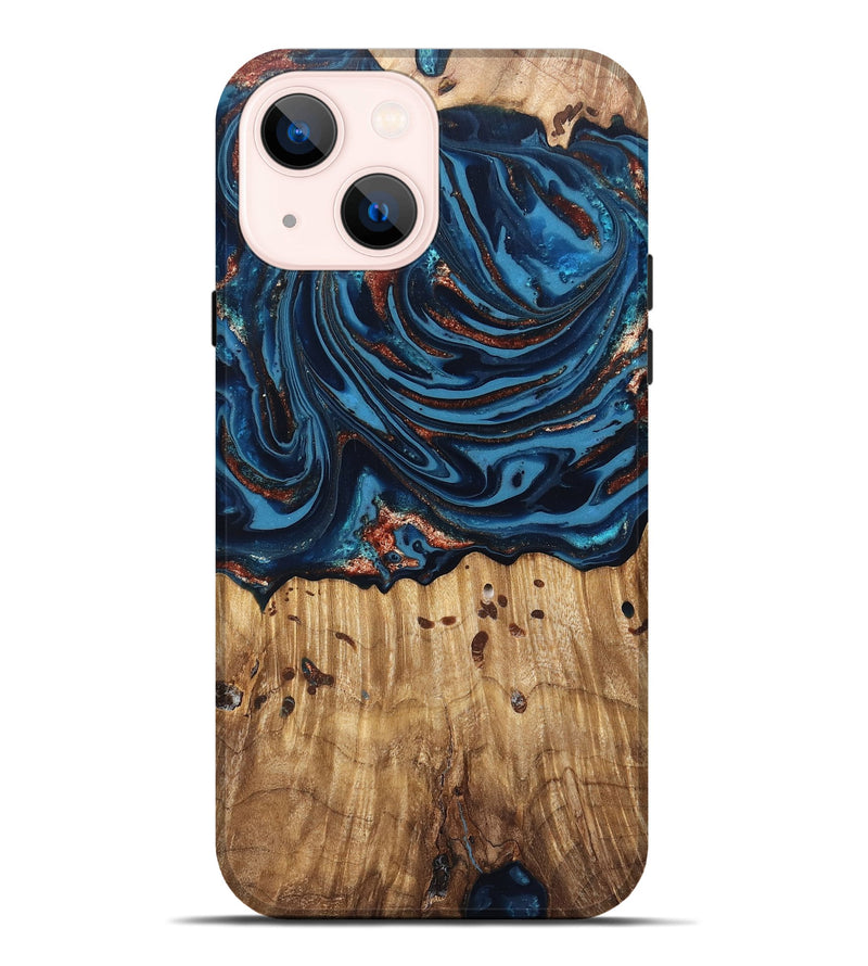 iPhone 14 Plus Wood Live Edge Phone Case - Ayleen (Teal & Gold, 820735)