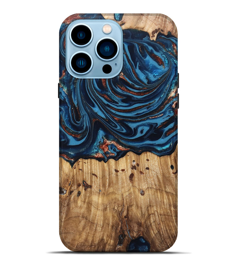 iPhone 14 Pro Max Wood Live Edge Phone Case - Ayleen (Teal & Gold, 820735)