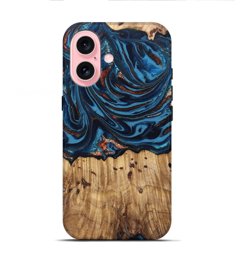 iPhone 16 Wood Live Edge Phone Case - Ayleen (Teal & Gold, 820735)