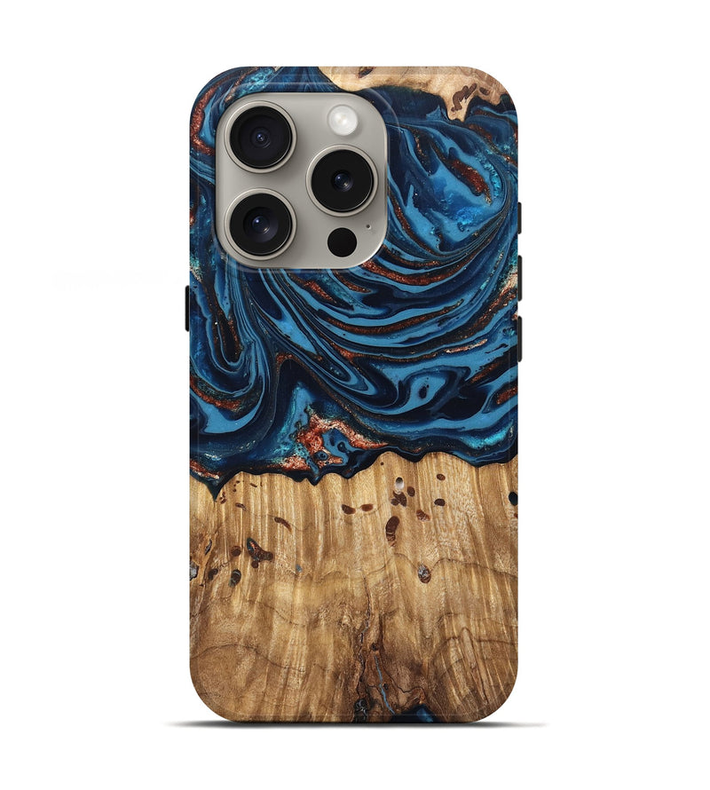 iPhone 16 Pro Wood Live Edge Phone Case - Ayleen (Teal & Gold, 820735)