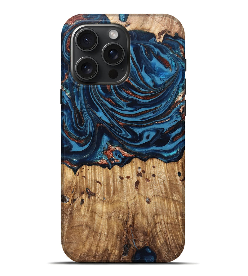 iPhone 16 Pro Max Wood Live Edge Phone Case - Ayleen (Teal & Gold, 820735)