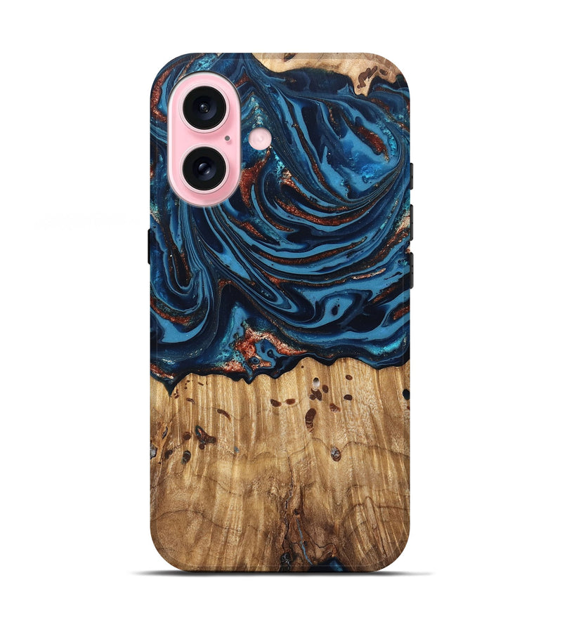 iPhone 17 Wood Live Edge Phone Case - Ayleen (Teal & Gold, 820735)