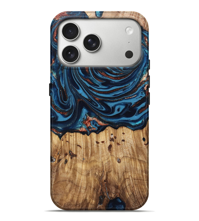 iPhone 17 Pro Max Wood Live Edge Phone Case - Ayleen (Teal & Gold, 820735)