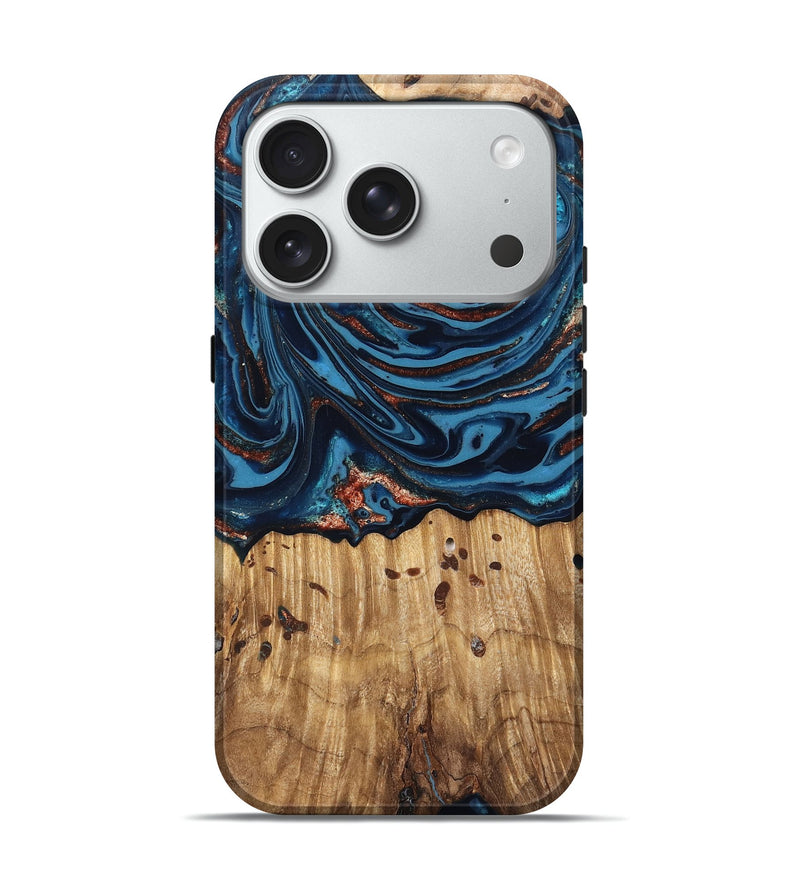 iPhone 18 Pro Wood Live Edge Phone Case - Ayleen (Teal & Gold, 820735)