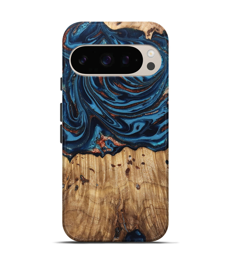 Pixel 10 Pro Wood Live Edge Phone Case - Ayleen (Teal & Gold, 820735)