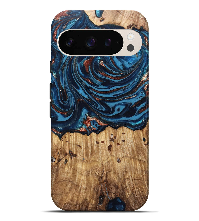 Pixel 10 Pro XL Wood Live Edge Phone Case - Ayleen (Teal & Gold, 820735)