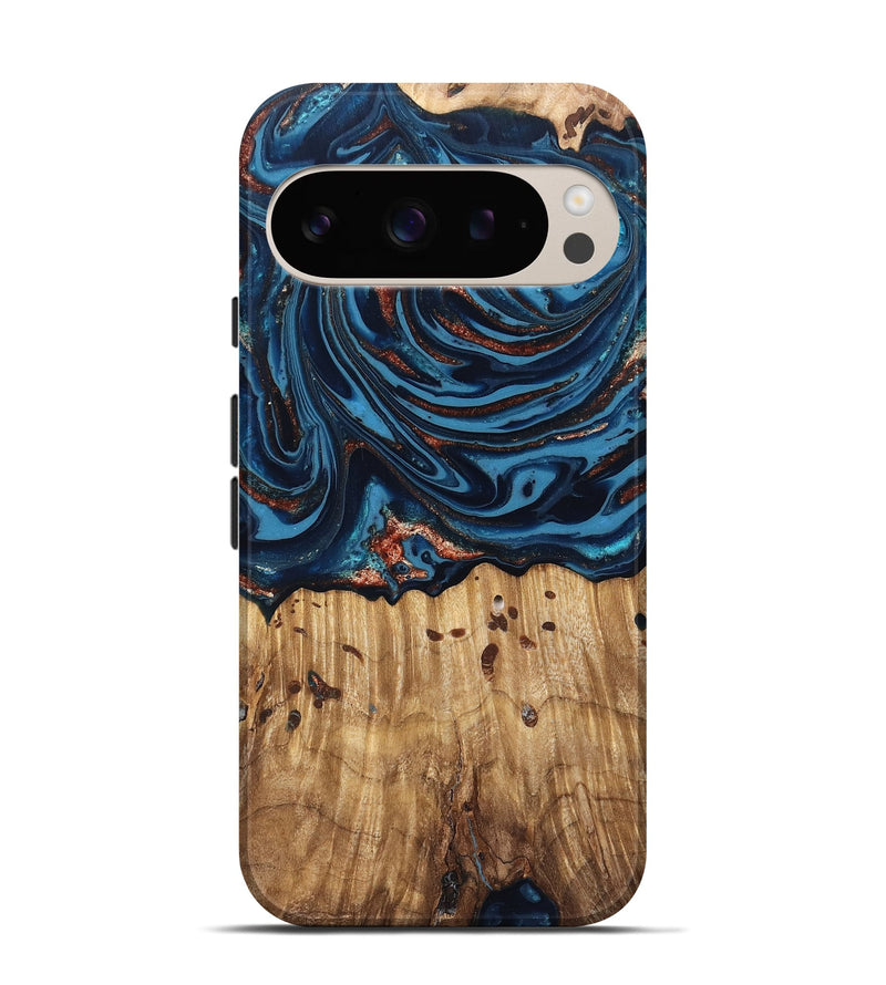 Pixel 9 Pro Wood Live Edge Phone Case - Ayleen (Teal & Gold, 820735)