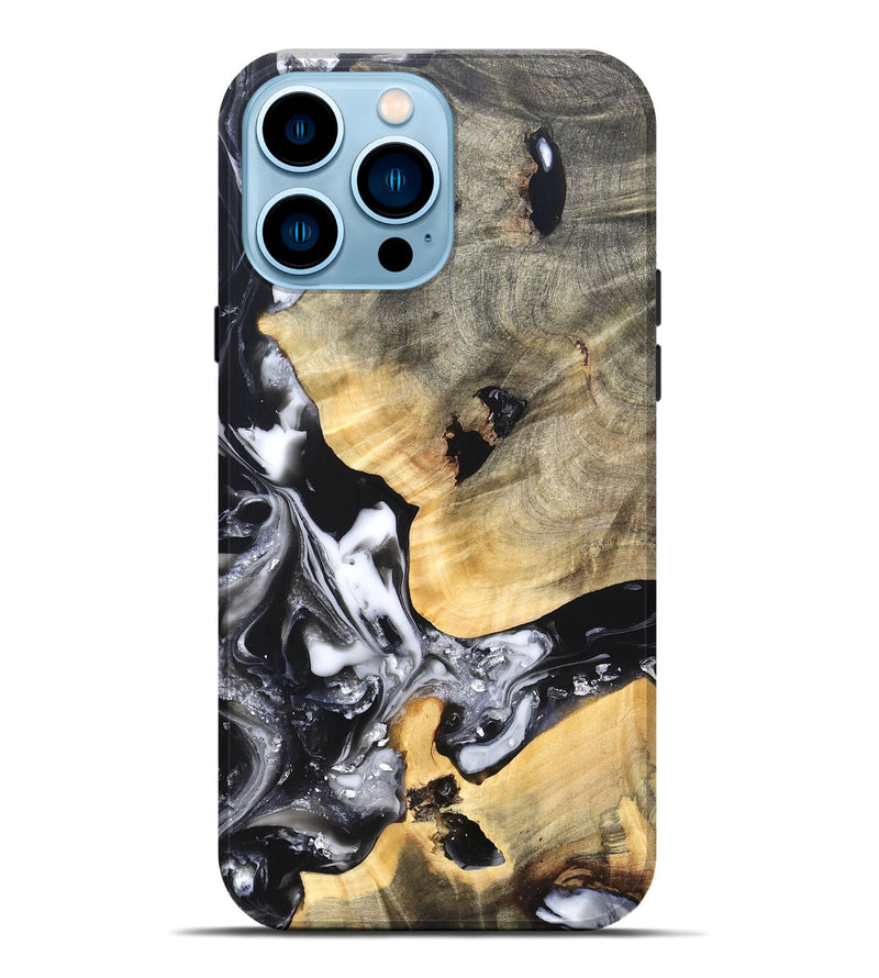 iPhone 14 Pro Max Wood Live Edge Phone Case - Belen (Black & White, 820738)