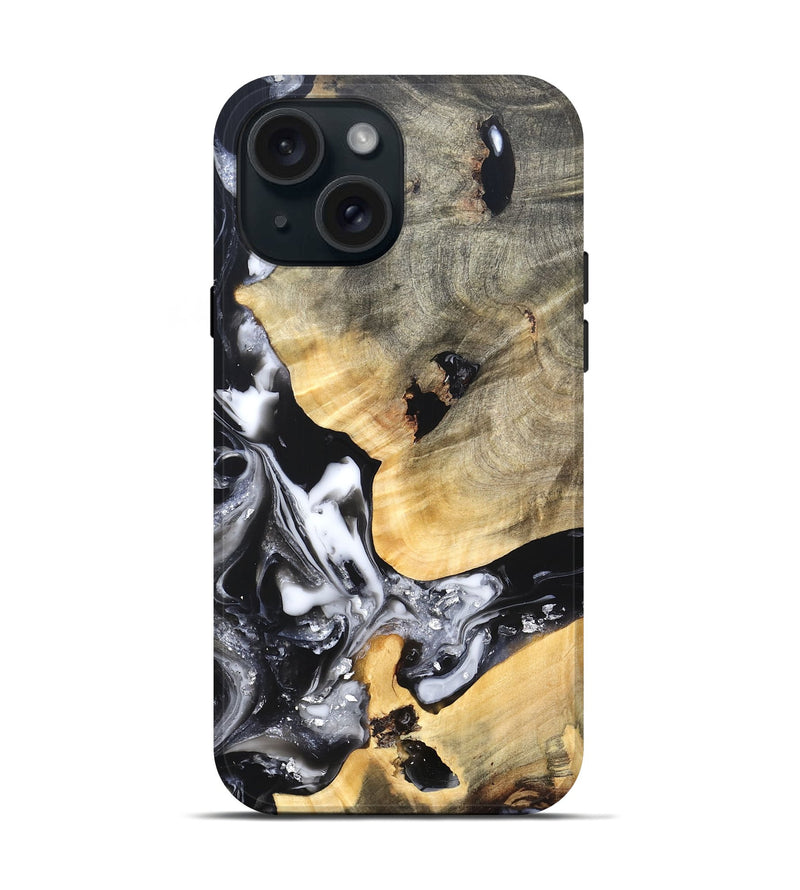 iPhone 15 Wood Live Edge Phone Case - Belen (Black & White, 820738)
