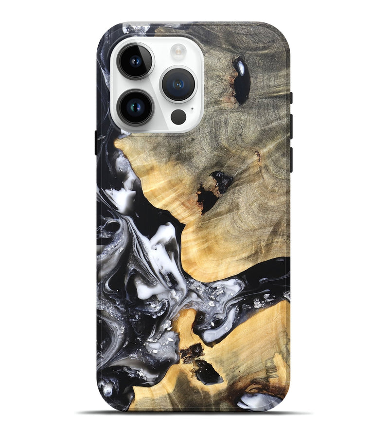iPhone 15 Pro Max Wood Live Edge Phone Case - Belen (Black & White, 820738)
