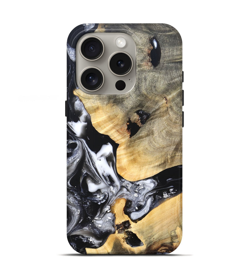 iPhone 16 Pro Wood Live Edge Phone Case - Belen (Black & White, 820738)