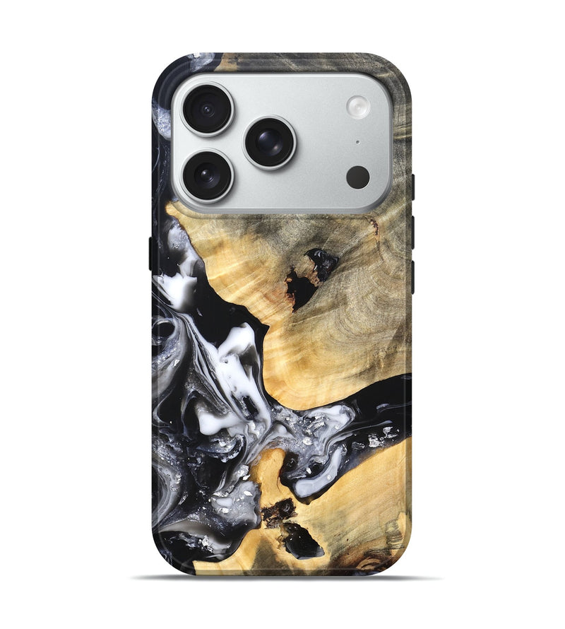 iPhone 18 Pro Wood Live Edge Phone Case - Belen (Black & White, 820738)