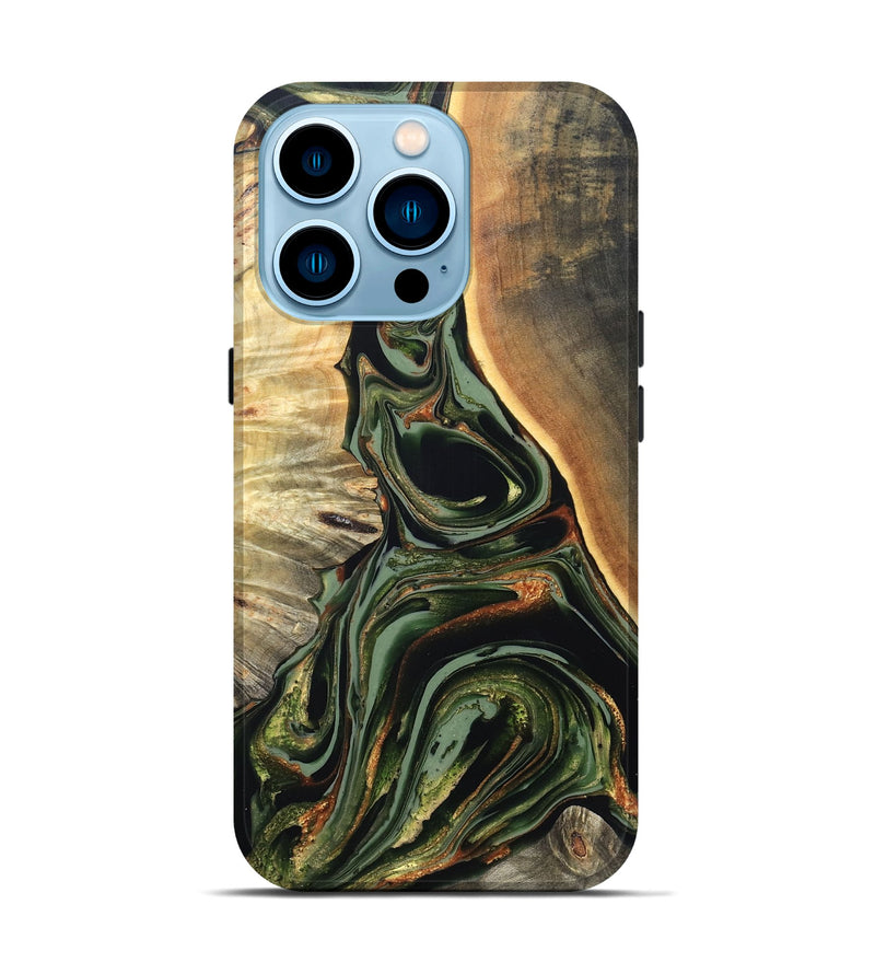 iPhone 14 Pro Wood Live Edge Phone Case - Cherie (Green, 820739)