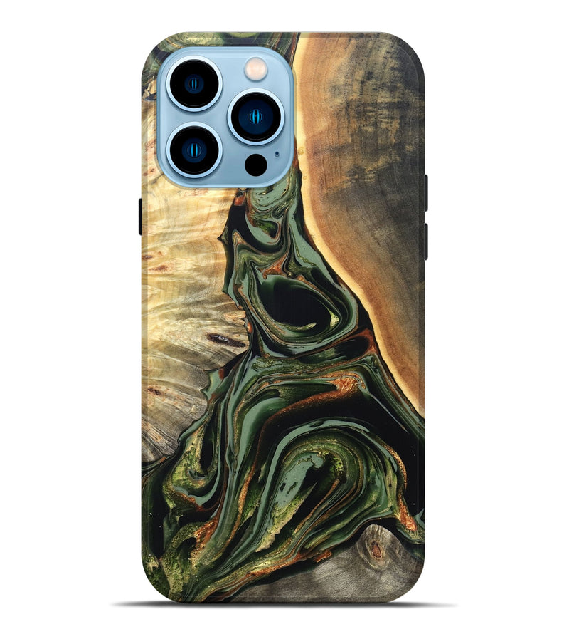 iPhone 14 Pro Max Wood Live Edge Phone Case - Cherie (Green, 820739)
