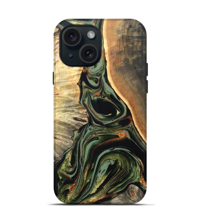 iPhone 15 Wood Live Edge Phone Case - Cherie (Green, 820739)