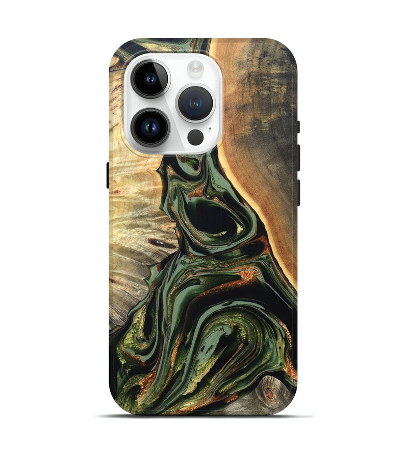 iPhone 15 Pro Wood Live Edge Phone Case - Cherie (Green, 820739)
