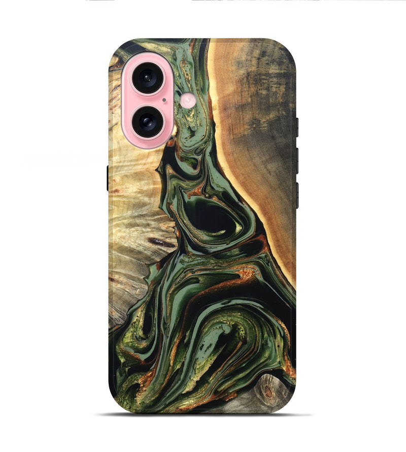 iPhone 16 Wood Live Edge Phone Case - Cherie (Green, 820739)