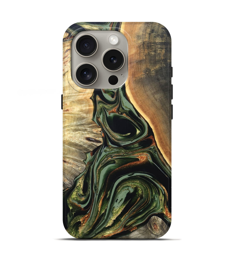 iPhone 16 Pro Wood Live Edge Phone Case - Cherie (Green, 820739)