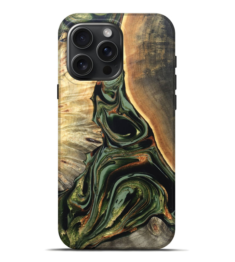 iPhone 16 Pro Max Wood Live Edge Phone Case - Cherie (Green, 820739)