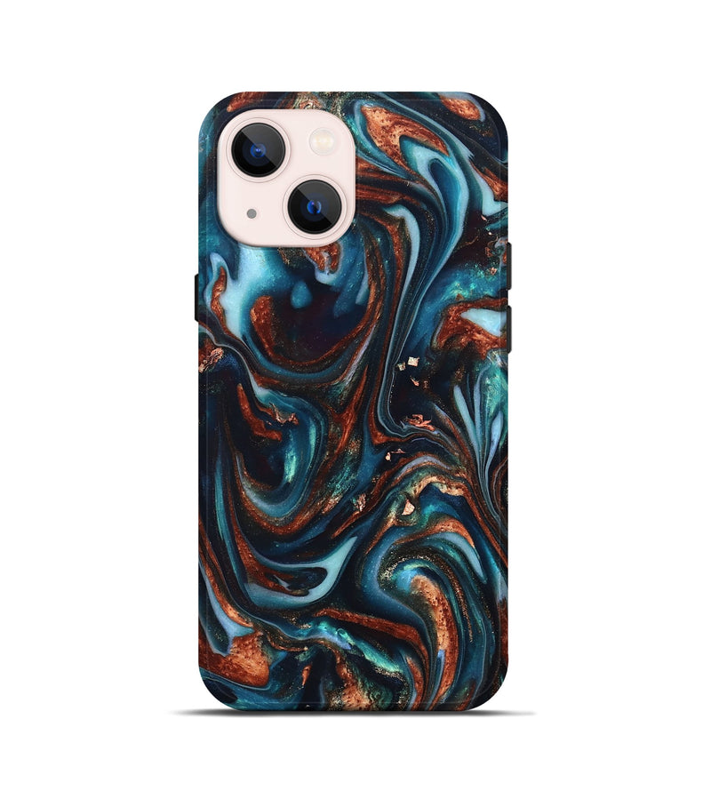 iPhone 13 mini ResinArt Live Edge Phone Case - Kaleb (Teal & Gold, 820741)