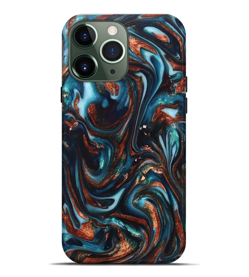 iPhone 13 Pro Max ResinArt Live Edge Phone Case - Kaleb (Teal & Gold, 820741)