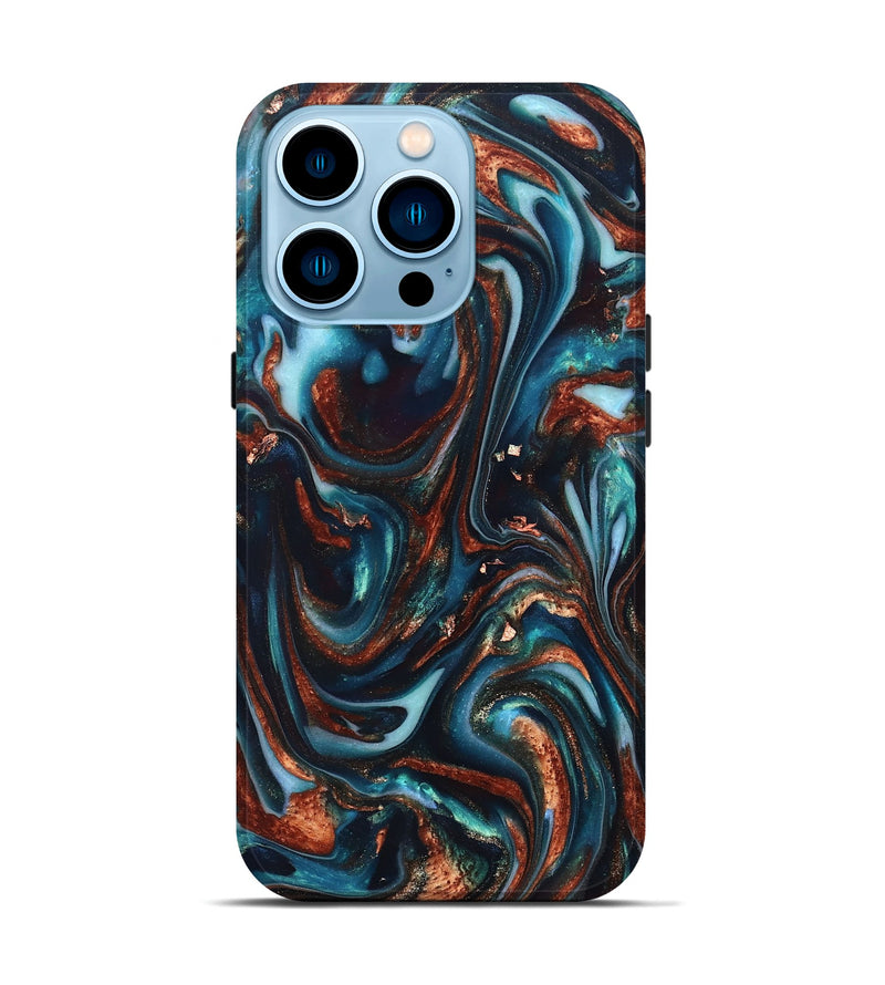 iPhone 14 Pro ResinArt Live Edge Phone Case - Kaleb (Teal & Gold, 820741)