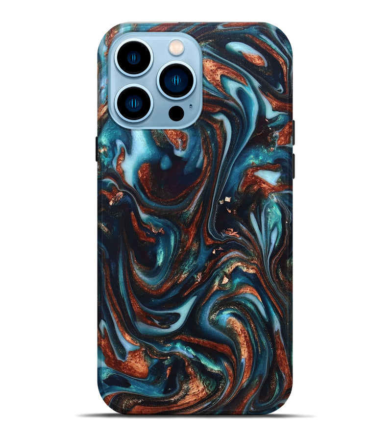 iPhone 14 Pro Max ResinArt Live Edge Phone Case - Kaleb (Teal & Gold, 820741)