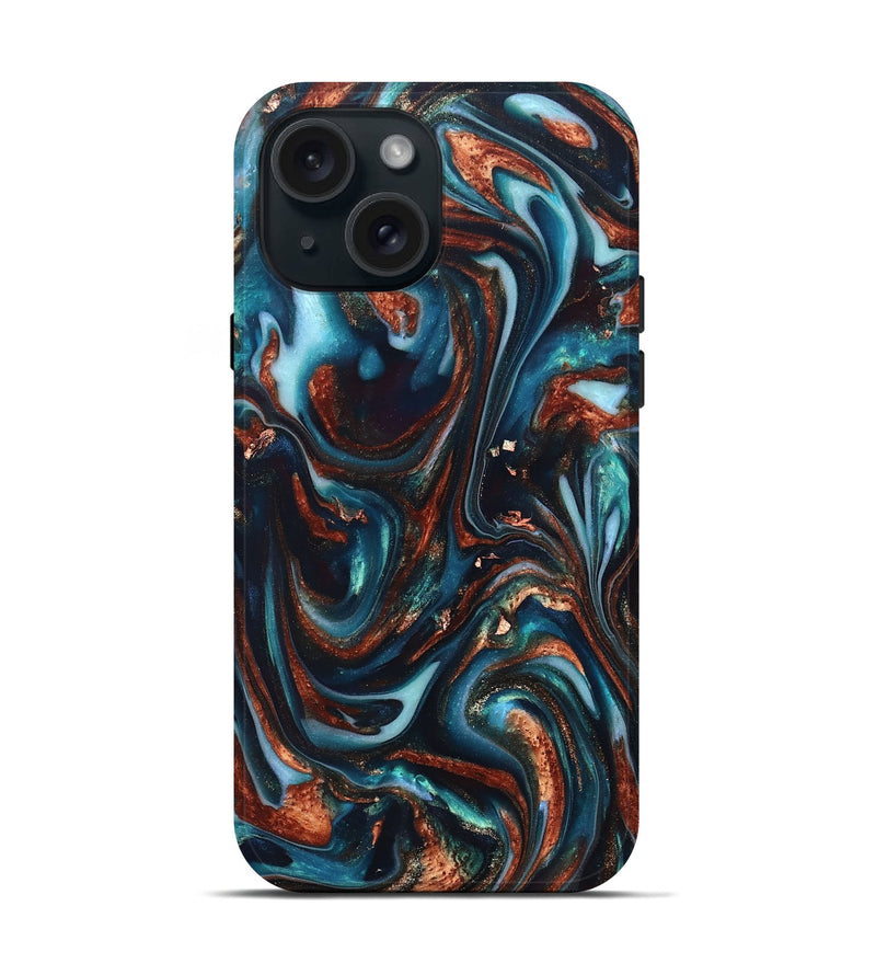 iPhone 15 ResinArt Live Edge Phone Case - Kaleb (Teal & Gold, 820741)