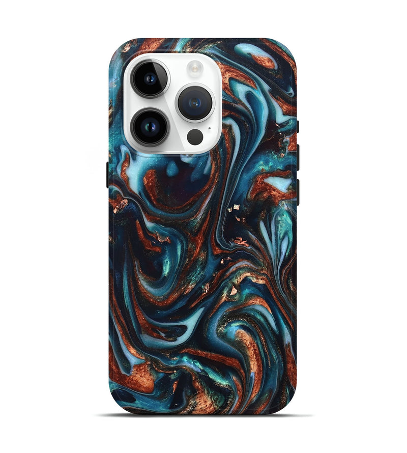iPhone 15 Pro ResinArt Live Edge Phone Case - Kaleb (Teal & Gold, 820741)