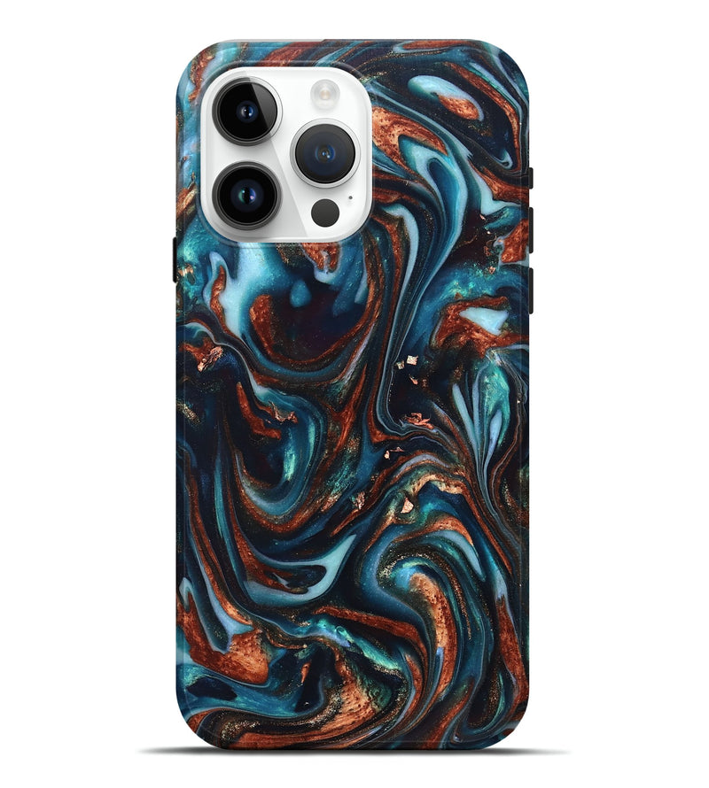 iPhone 15 Pro Max ResinArt Live Edge Phone Case - Kaleb (Teal & Gold, 820741)
