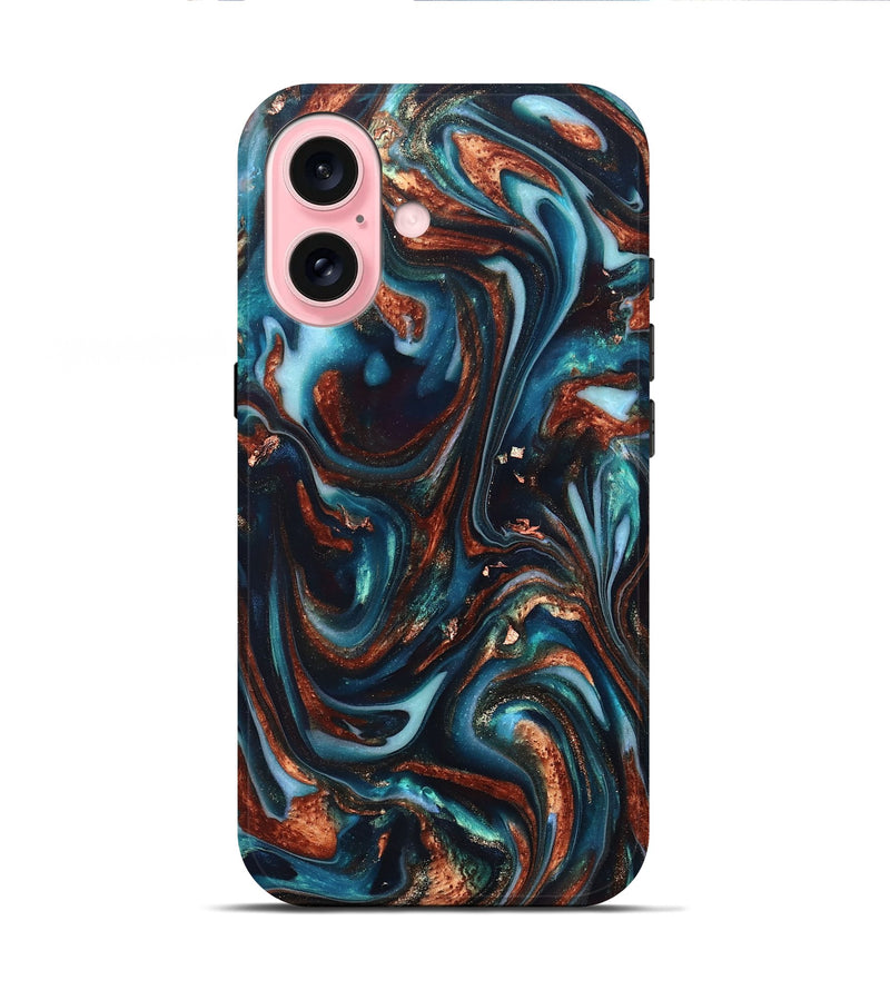 iPhone 16 ResinArt Live Edge Phone Case - Kaleb (Teal & Gold, 820741)