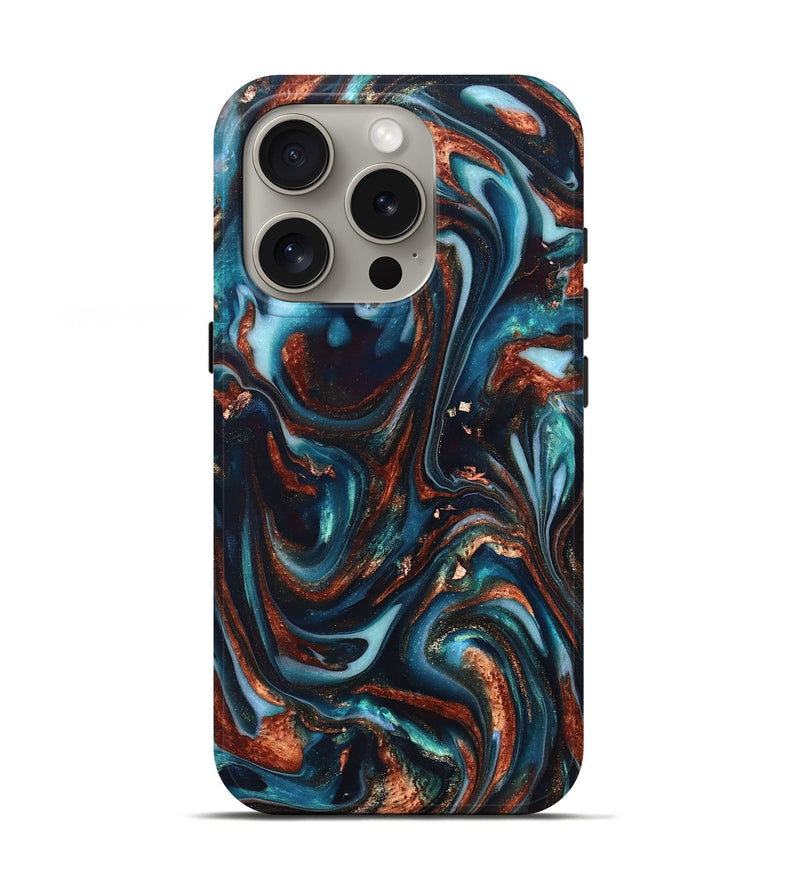 iPhone 16 Pro ResinArt Live Edge Phone Case - Kaleb (Teal & Gold, 820741)