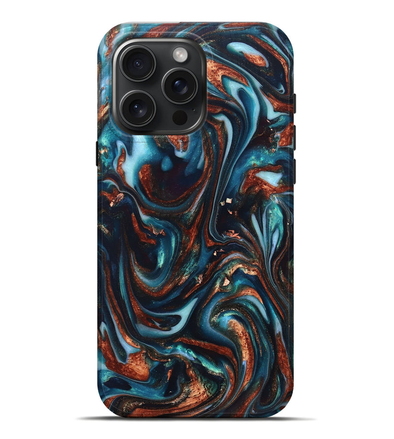 iPhone 16 Pro Max ResinArt Live Edge Phone Case - Kaleb (Teal & Gold, 820741)