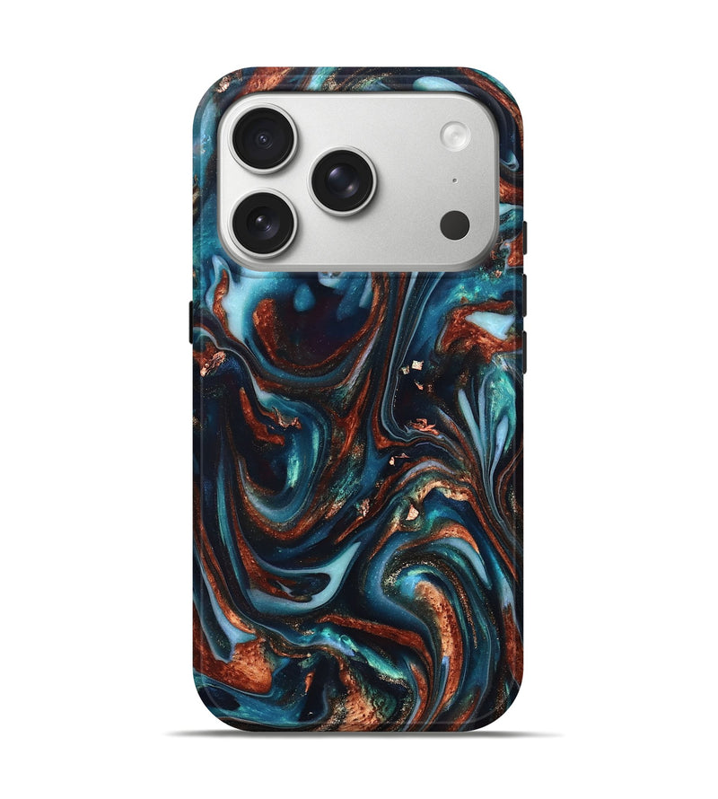 iPhone 17 Pro ResinArt Live Edge Phone Case - Kaleb (Teal & Gold, 820741)