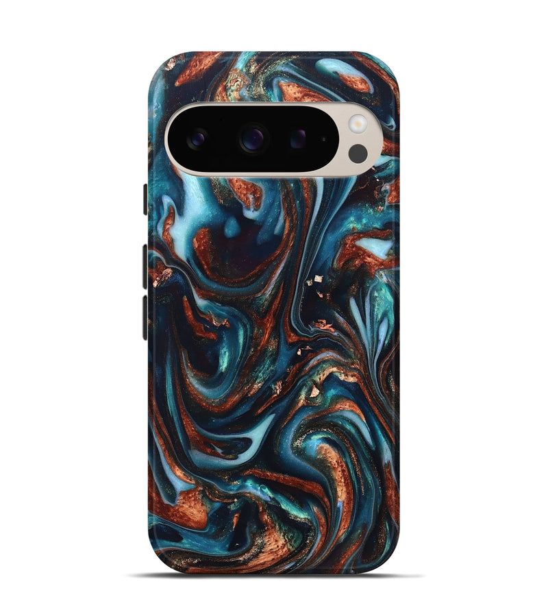 Pixel 9 ResinArt Live Edge Phone Case - Kaleb (Teal & Gold, 820741)