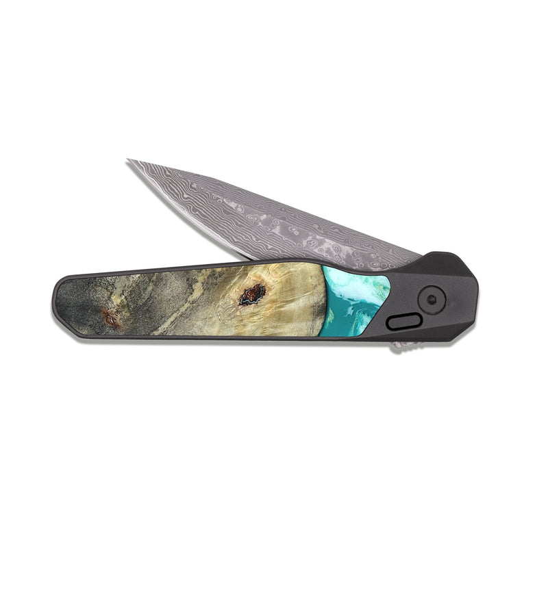 EDC Dark Damascus Wood Pocket Knife - Angeles (Green, 820757)