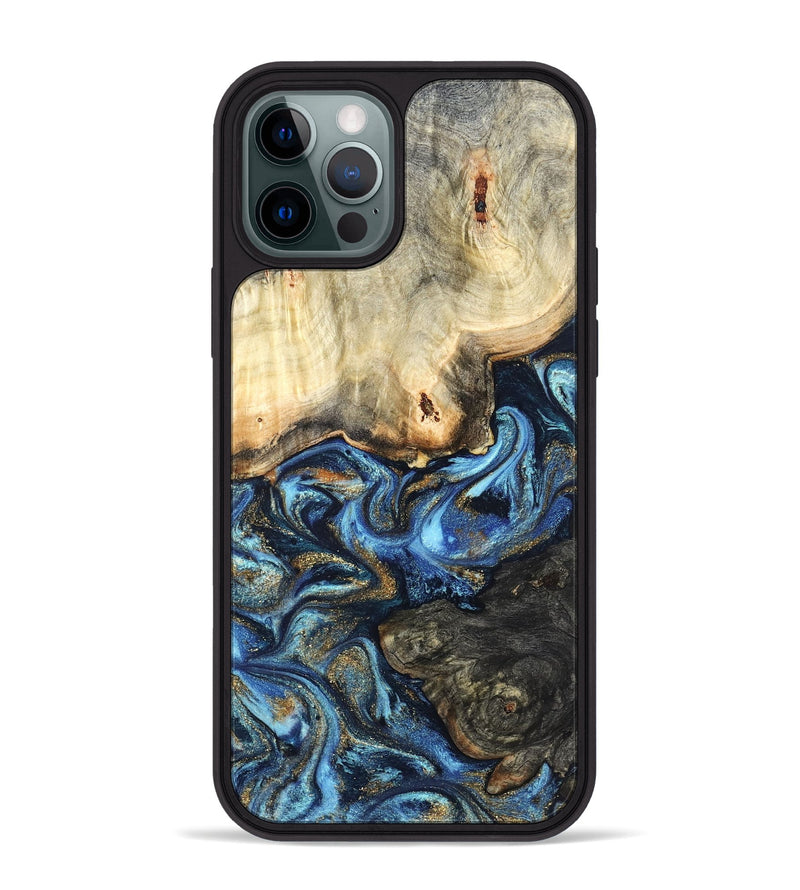 iPhone 12 Pro Max Wood Phone Case - Lonnie (Teal & Gold, 820764)