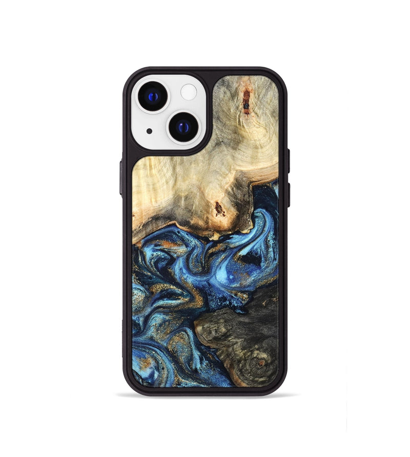 iPhone 13 mini Wood Phone Case - Lonnie (Teal & Gold, 820764)