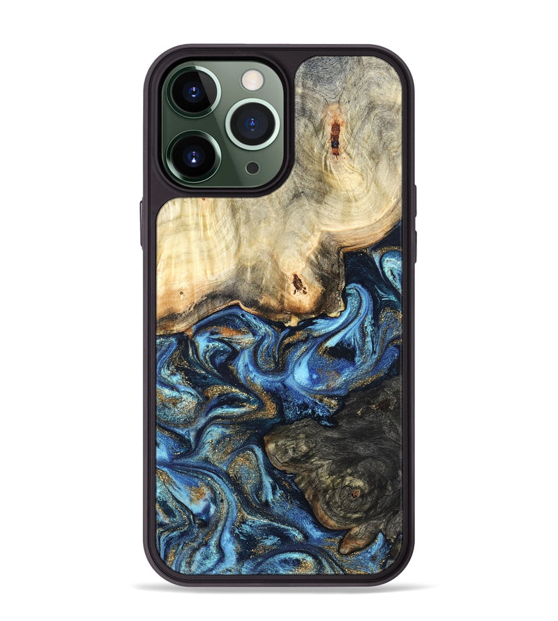 iPhone 13 Pro Max Wood Phone Case - Lonnie (Teal & Gold, 820764)