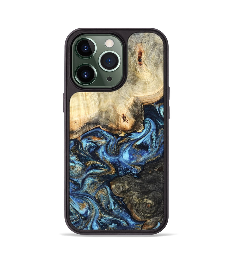 iPhone 13 Pro Wood Phone Case - Lonnie (Teal & Gold, 820764)