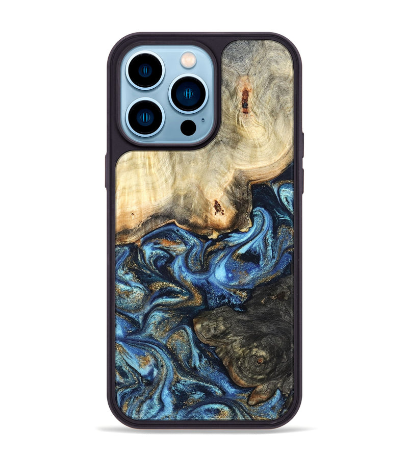 iPhone 14 Pro Max Wood Phone Case - Lonnie (Teal & Gold, 820764)