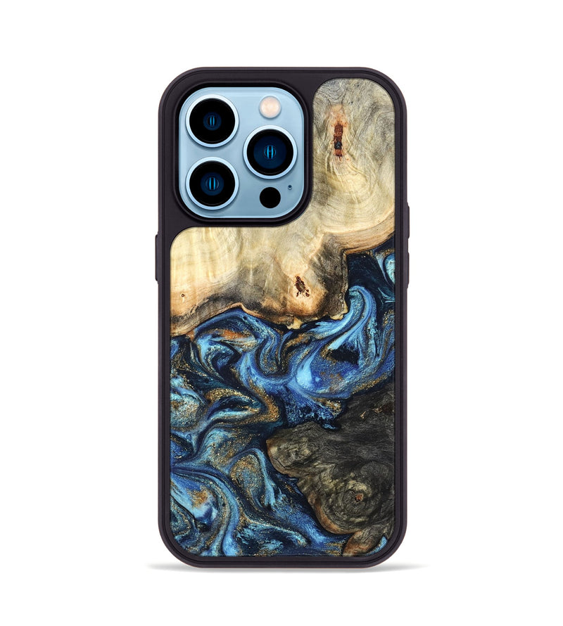 iPhone 14 Pro Wood Phone Case - Lonnie (Teal & Gold, 820764)