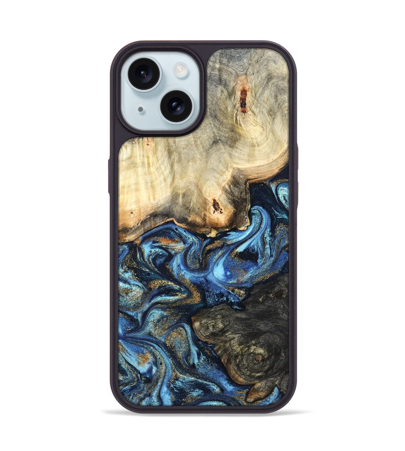 iPhone 15 Wood Phone Case - Lonnie (Teal & Gold, 820764)