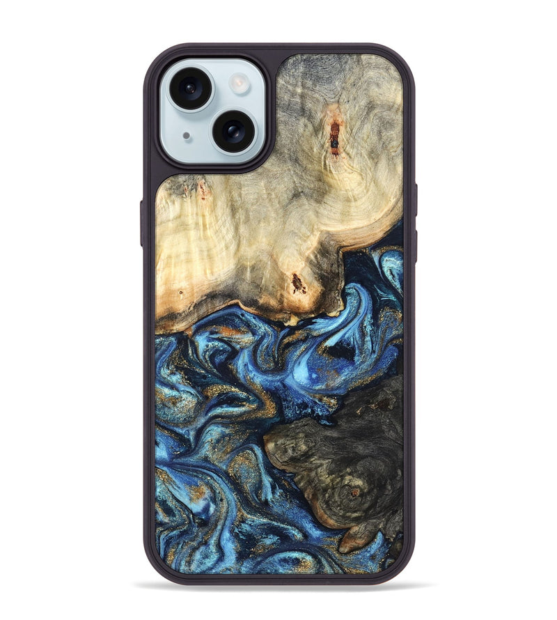 iPhone 15 Plus Wood Phone Case - Lonnie (Teal & Gold, 820764)