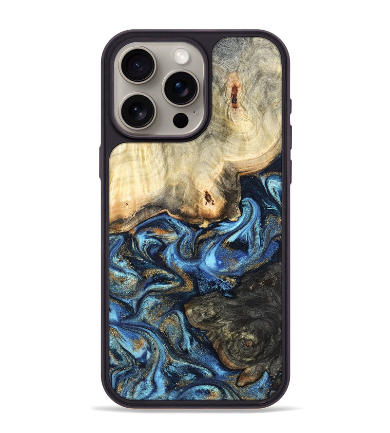 iPhone 15 Pro Max Wood Phone Case - Lonnie (Teal & Gold, 820764)