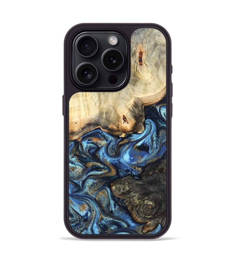 iPhone 15 Pro Wood Phone Case - Lonnie (Teal & Gold, 820764)