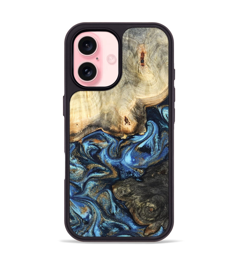 iPhone 16 Wood Phone Case - Lonnie (Teal & Gold, 820764)