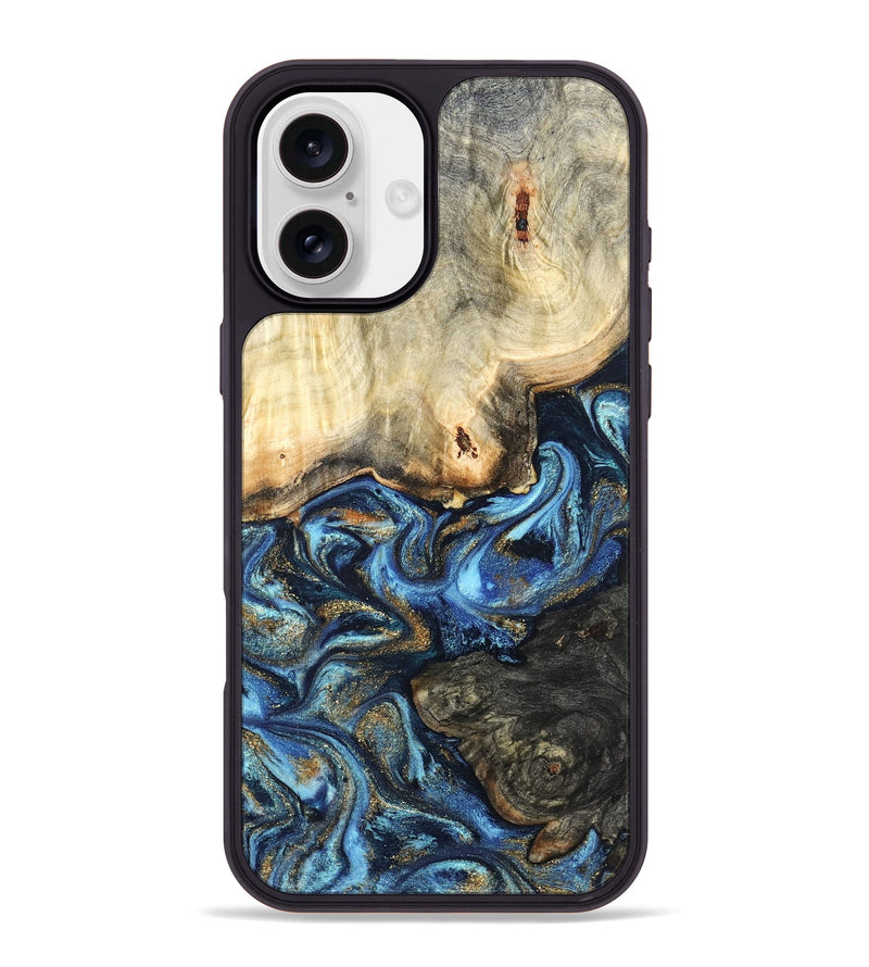 iPhone 16 Plus Wood Phone Case - Lonnie (Teal & Gold, 820764)
